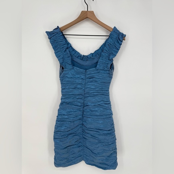 BCBGMaxazria Blue Mini Dress Form Fitting With Ruffles Women's Size 8 - Picture 6 of 6
